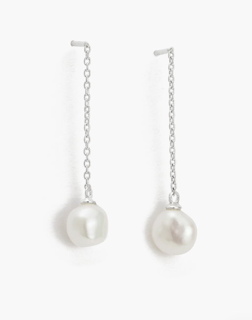Ocean Pearl Chain Earrings Sterling Silver Set