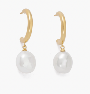 Pearl Drop Hoops - Gold Plated